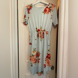 Mint floral drawstring dress